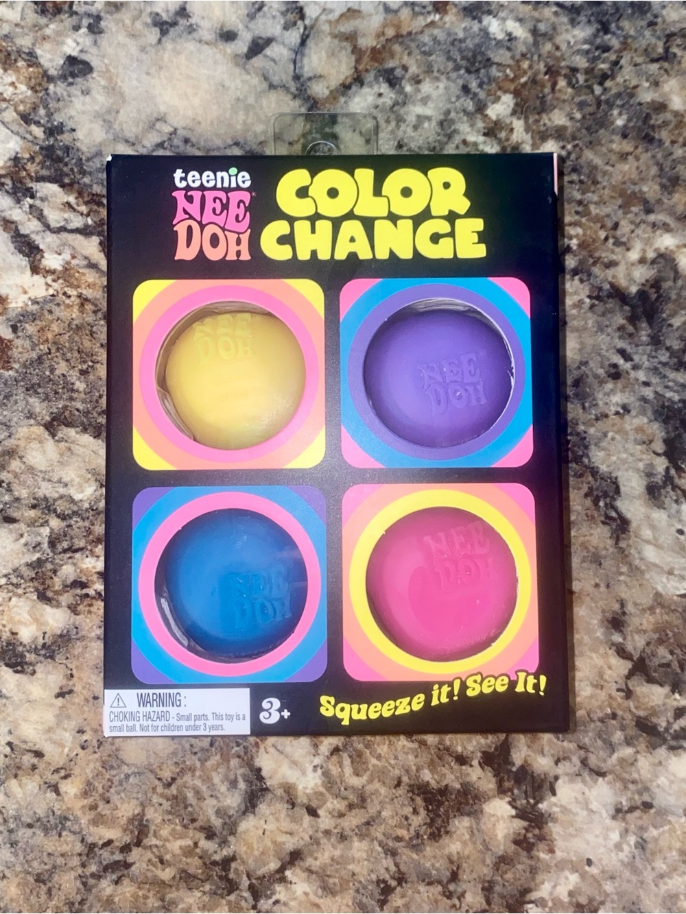 NeeDoh Teenie Color Change 4-Pack Squishy Balls - Yellow, Purple, Blue, Pink